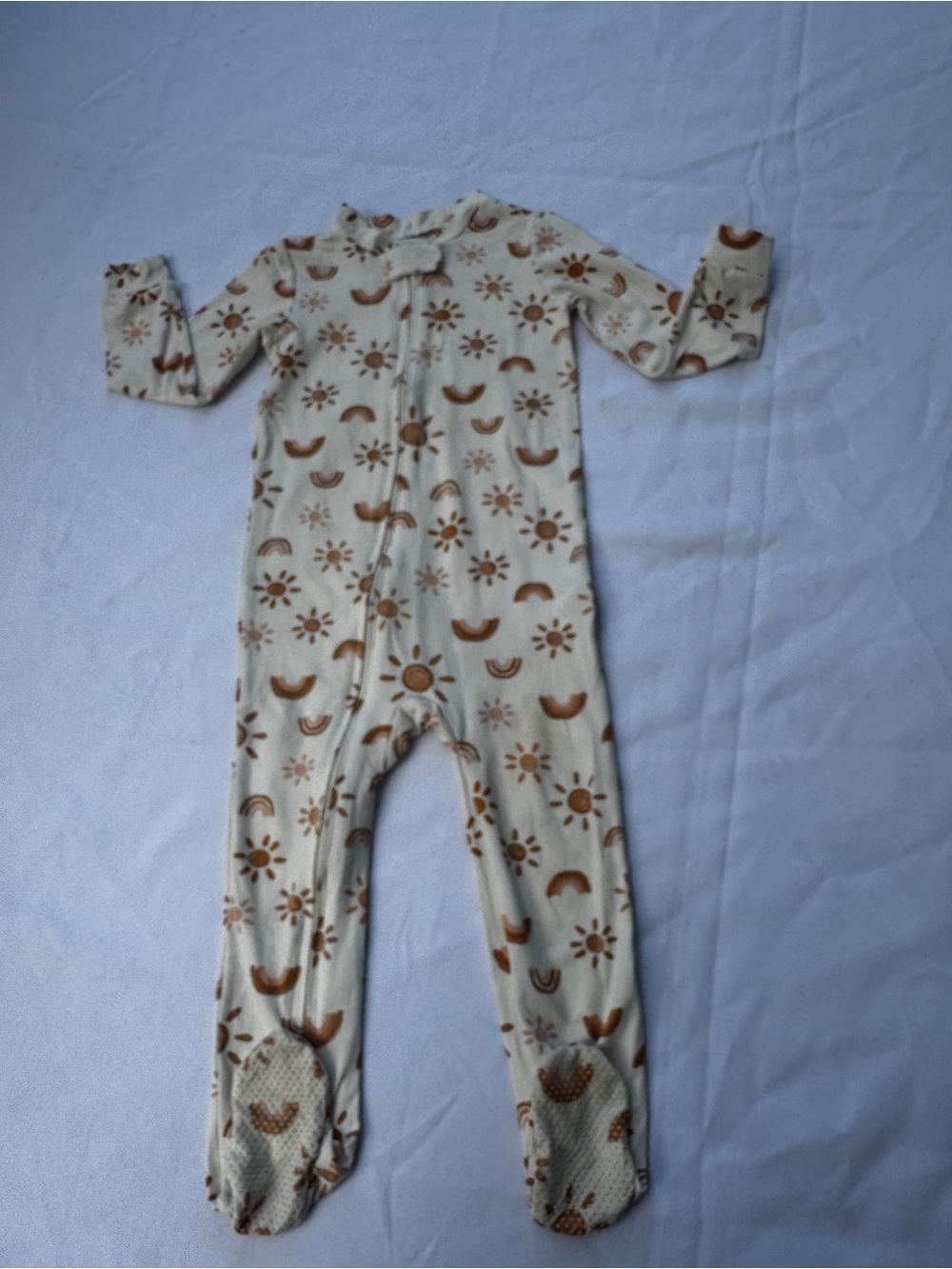 WonderLuxe Baby onesie Cream and Brown Sun Print Footed One-Piece for Kids 24 mo